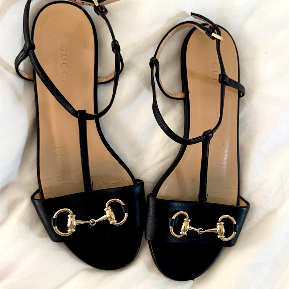 Gucci Black Leather Sandals